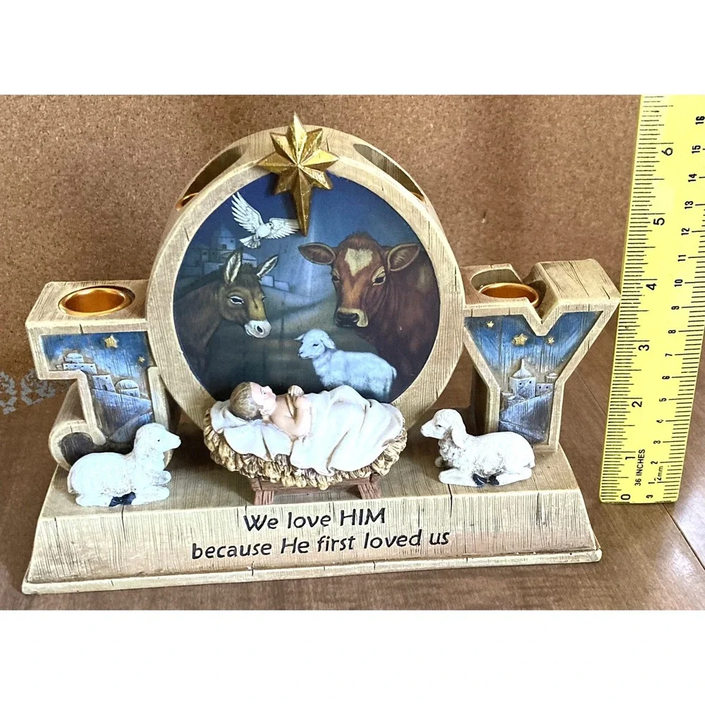 Advent Candle Holder Baby Jesus Barn Farm Animals 9